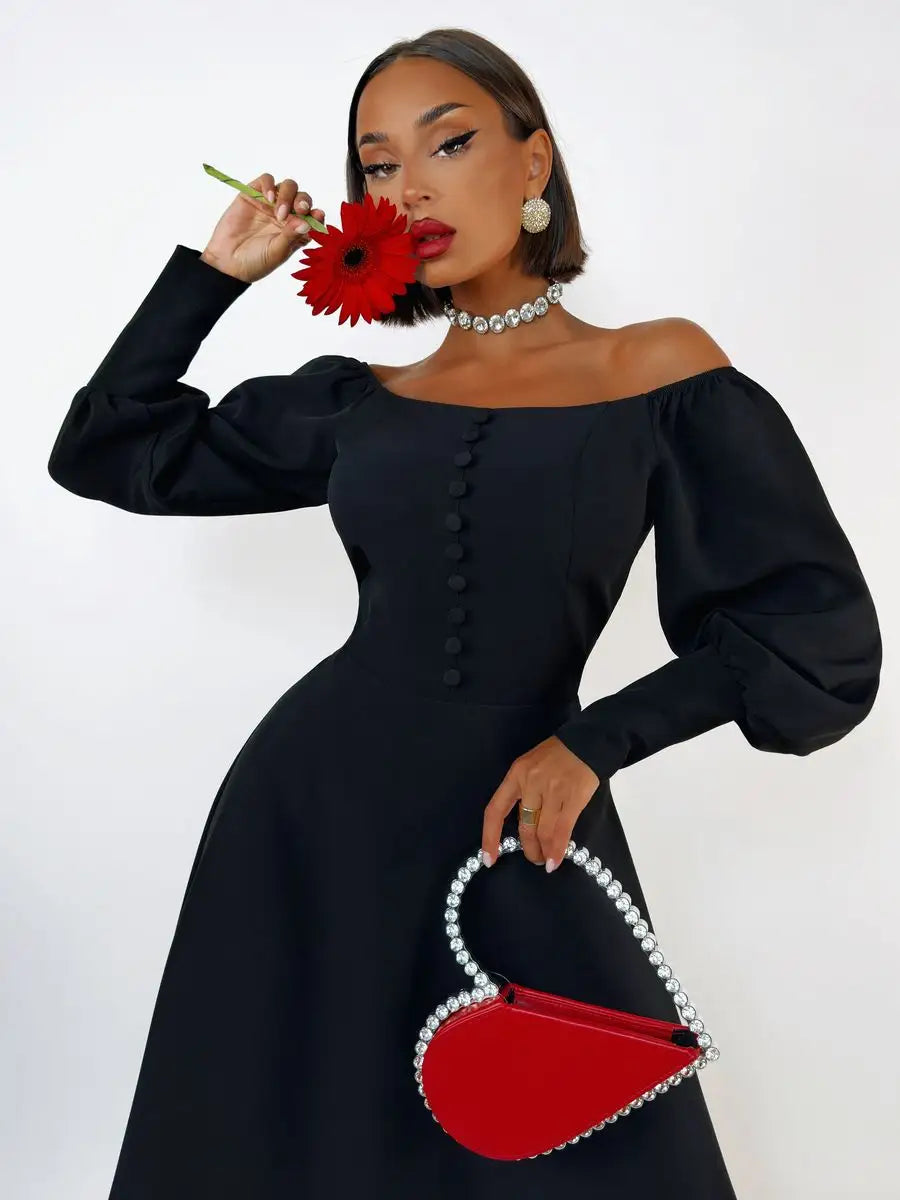 Nocturna – Robe Noire Épaules Dénudées